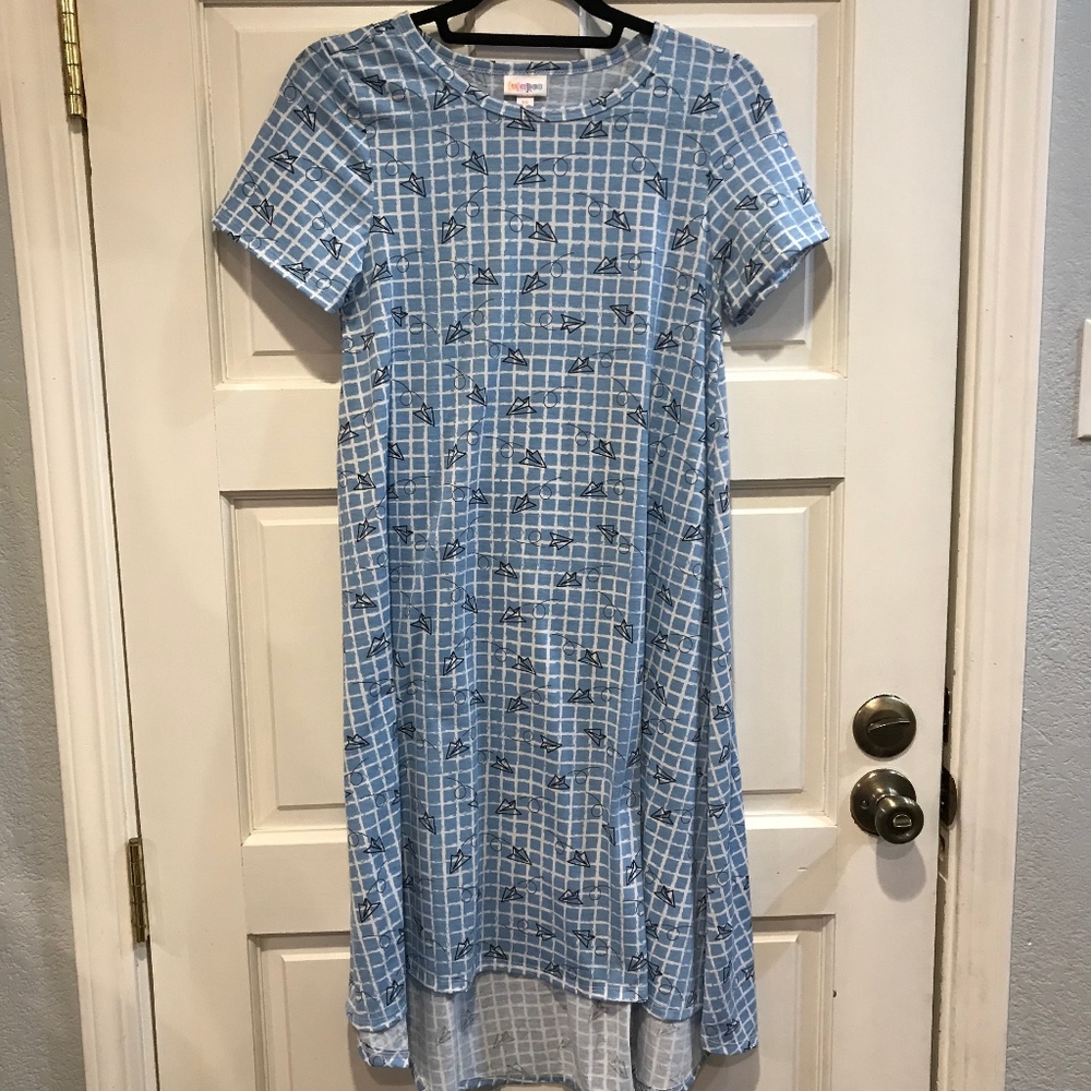 Lularoe Carly Dress Paper Airplanes Blue Dress